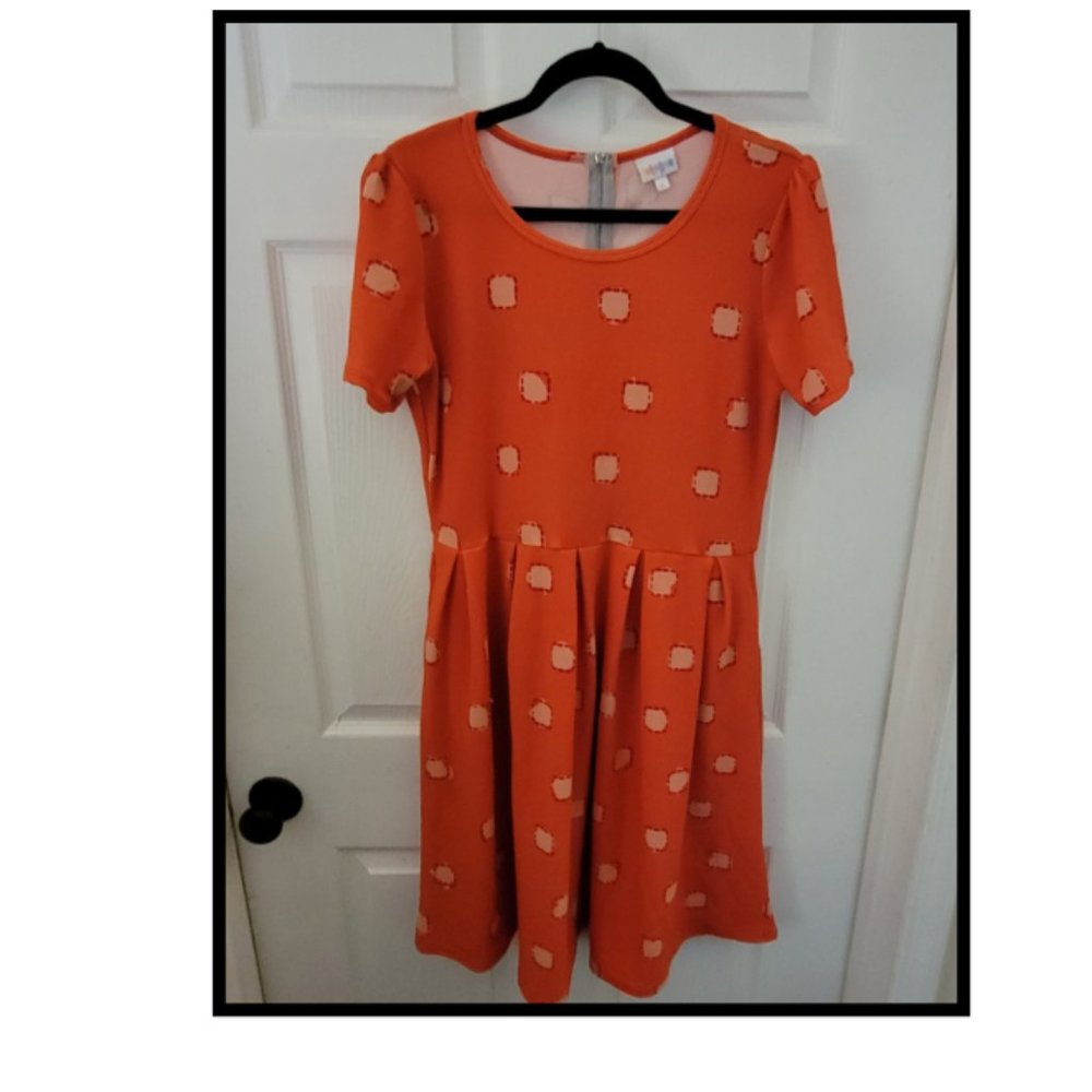 LuLaRoe Amelia Orange Square Print Midi Dress